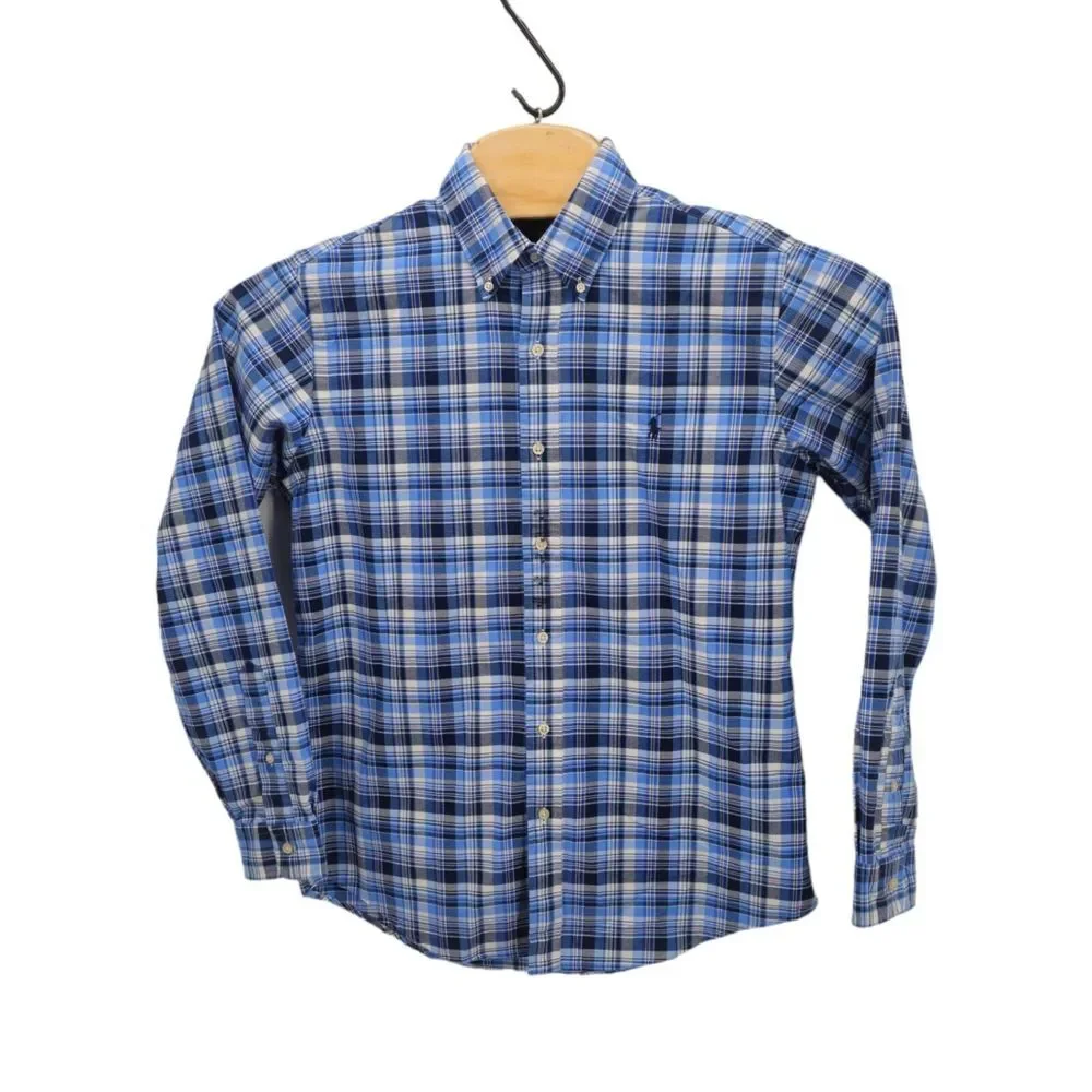 NWT Ralph Lauren Shirt Blue Plaid‎ Classic Fit Designer Classic Preppy Medium
